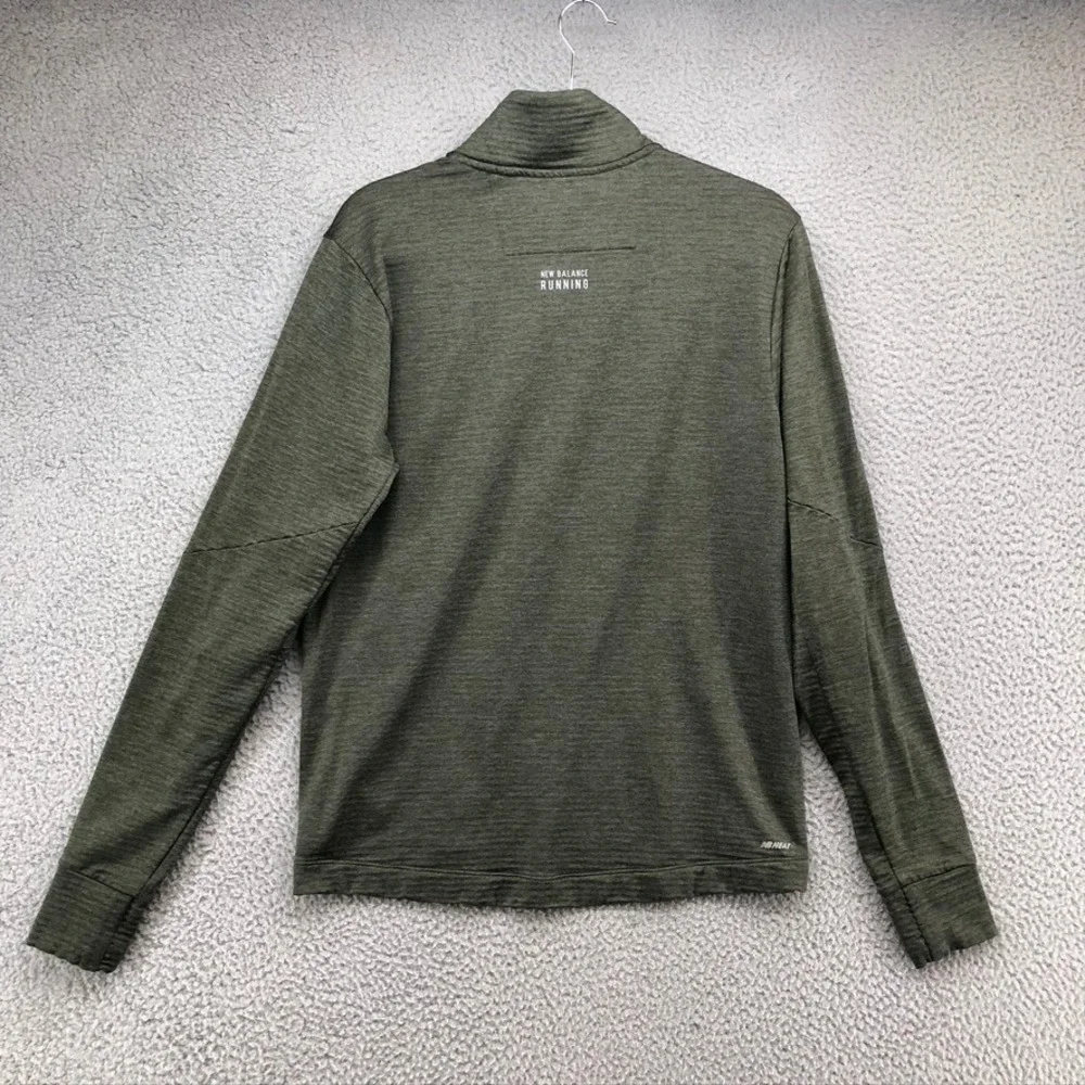 New Balance Running Pullover Mens Medium Olive Green 1/4 Zip Outdoor Thumbhole - Picture 8 of 12